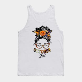 October Girl Halloween Face Wink Eyes Pumpkin Tank Top